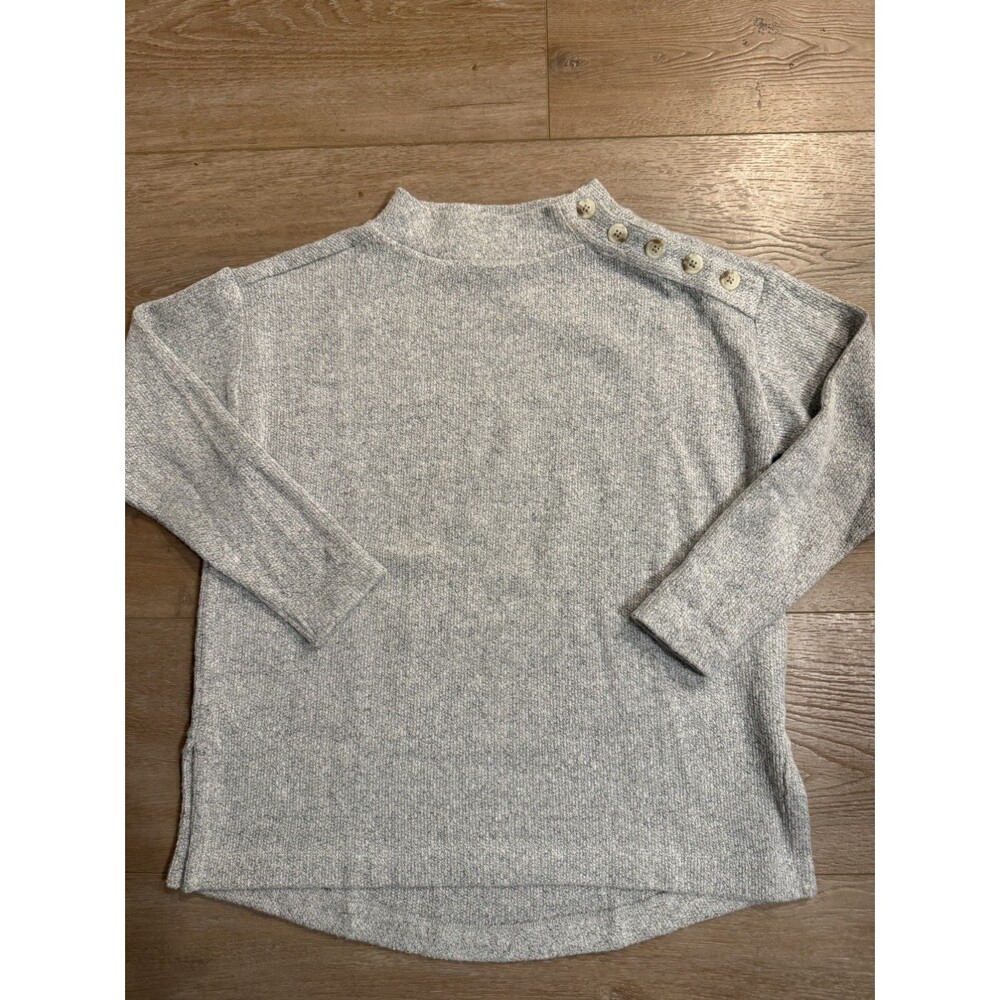 Loft Mock Neck Button Detail Sweater Gray Size Medium Petite
